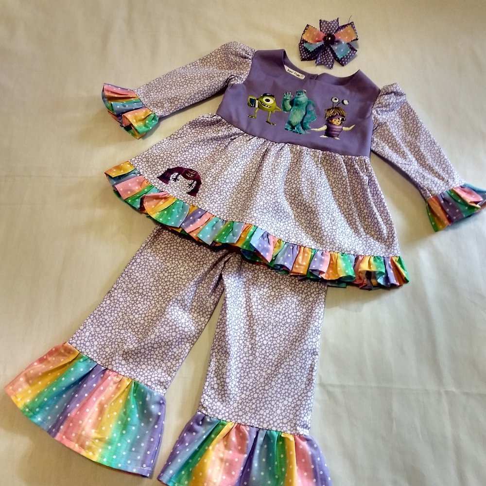 Monster's Inc Ruffled Pants Set & Matching Hairbow